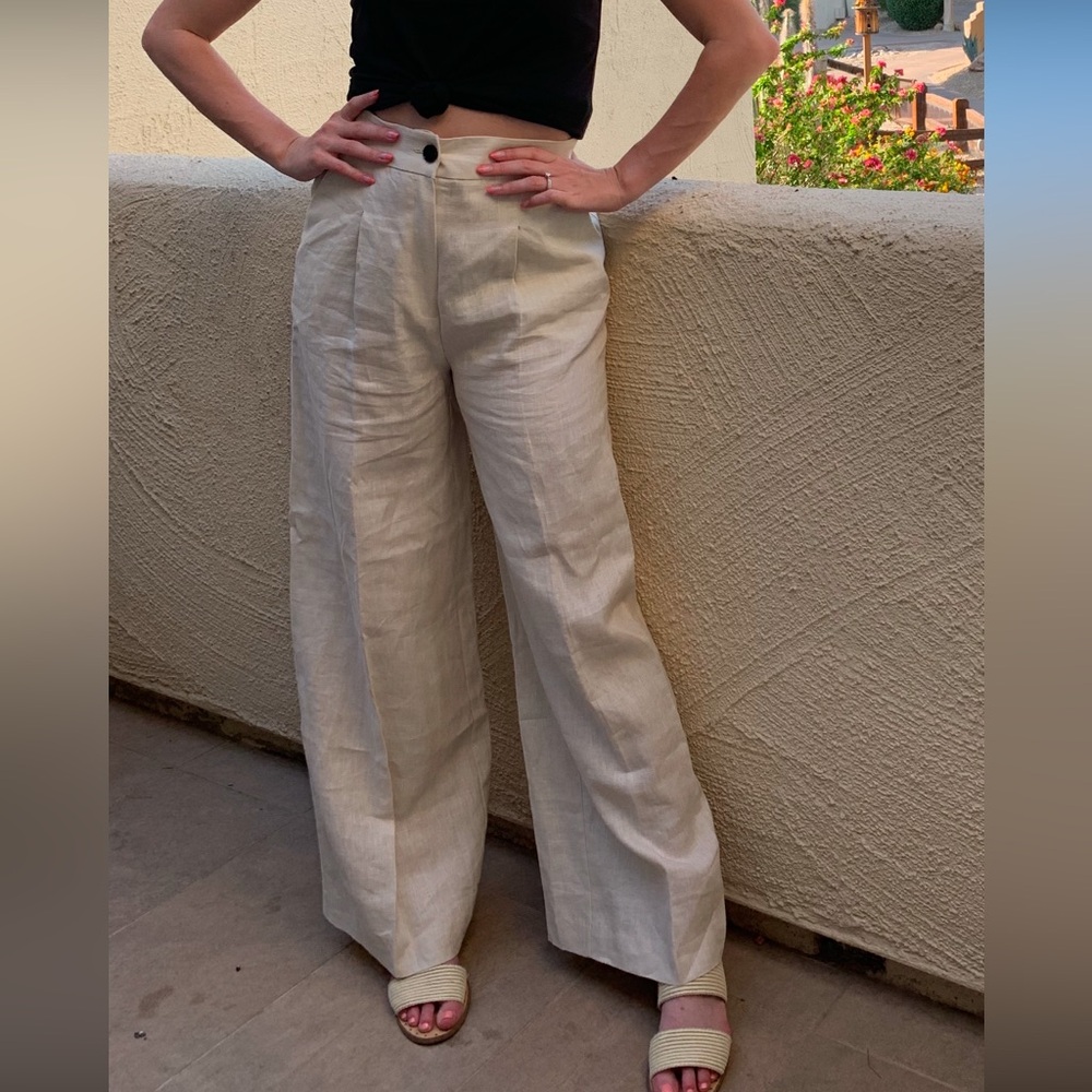 Mango wide leg 100% linen pant